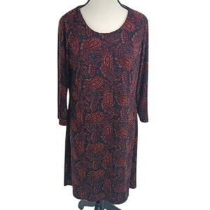 Tommy Hilfiger Dress Womens Size 12 Casual Red Black Paisley Sheath Sift